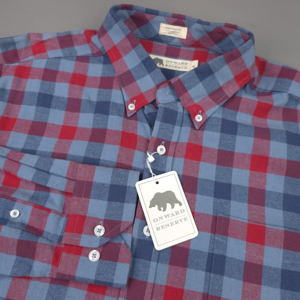 Onward Reserve Shirt Mens XL Blue Red Plaid Tailored Flannel Button Down Casual